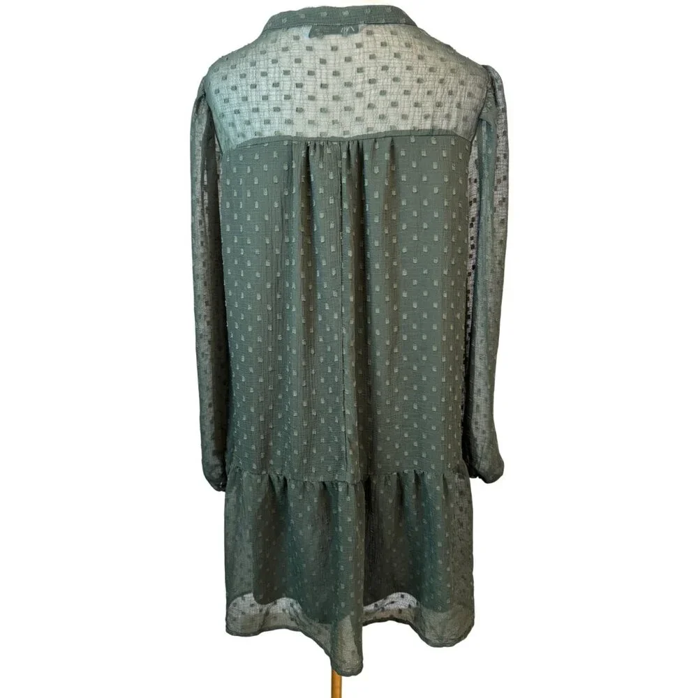2/$30 ZARA Olive Green Small Sheer Textured Long Sleeve Dress - Picture 8 of 15
